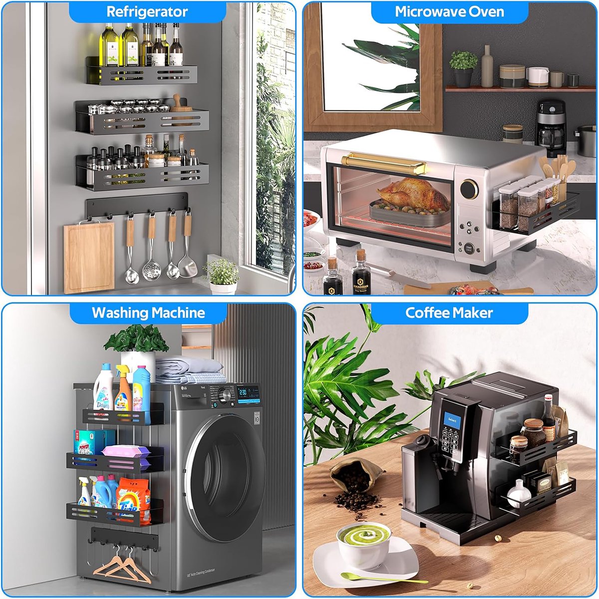 YONO Magnetisch Keukenrek Hangend - Kruidenrek Ophangbaar - Organizer Keuken Rek - 30cm - Zwart