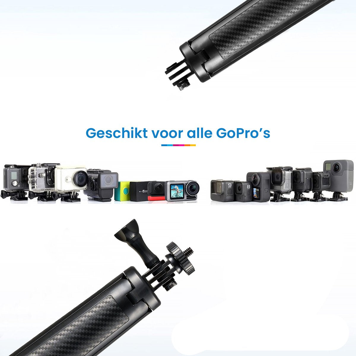 YONO Floating Stick geschikt voor GoPro / DJI Osmo / Insta360 - Uitschuifbare Tripod Grip Waterproof - Zwart