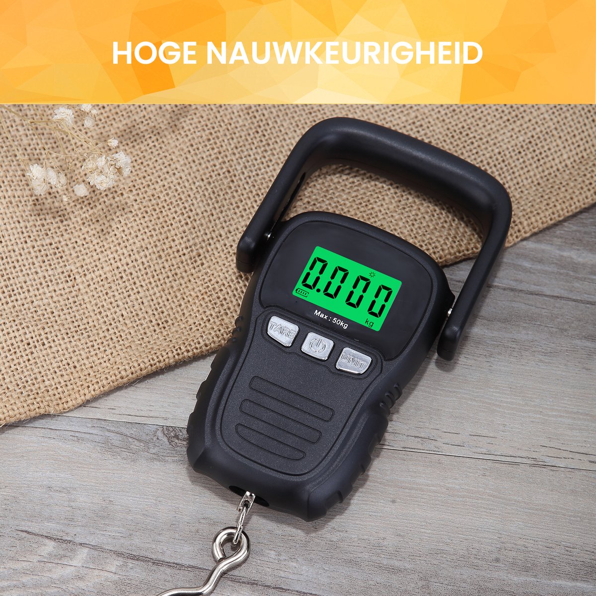 YONO Kofferweegschaal met Meetlint - Hangweegschaal tot 50kg - Bagageweegschaal - Bagageweger - Luggage Scale - Vis Weegschaal - Inclusief Batterijen en Rolmaat 120cm - Zwart