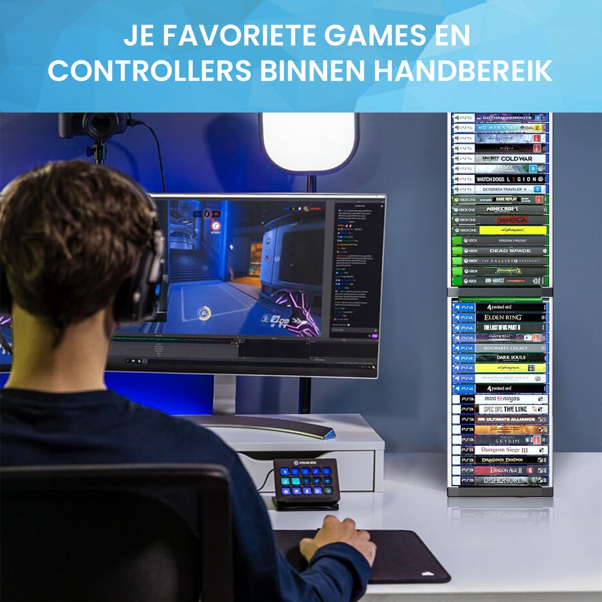 YONO Spellen Houder XL - Geschikt voor Playstation PS 5 / 4 / Xbox Series X / S - Game Organizer met Controller Houder - Tot 36 Games