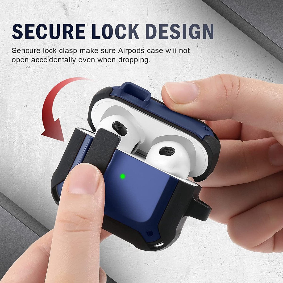 YONO Armor Hoesje geschikt voor Apple Airpods 3 (3e Generatie) - Hard Case met Lock en Clip - Donkerblauw