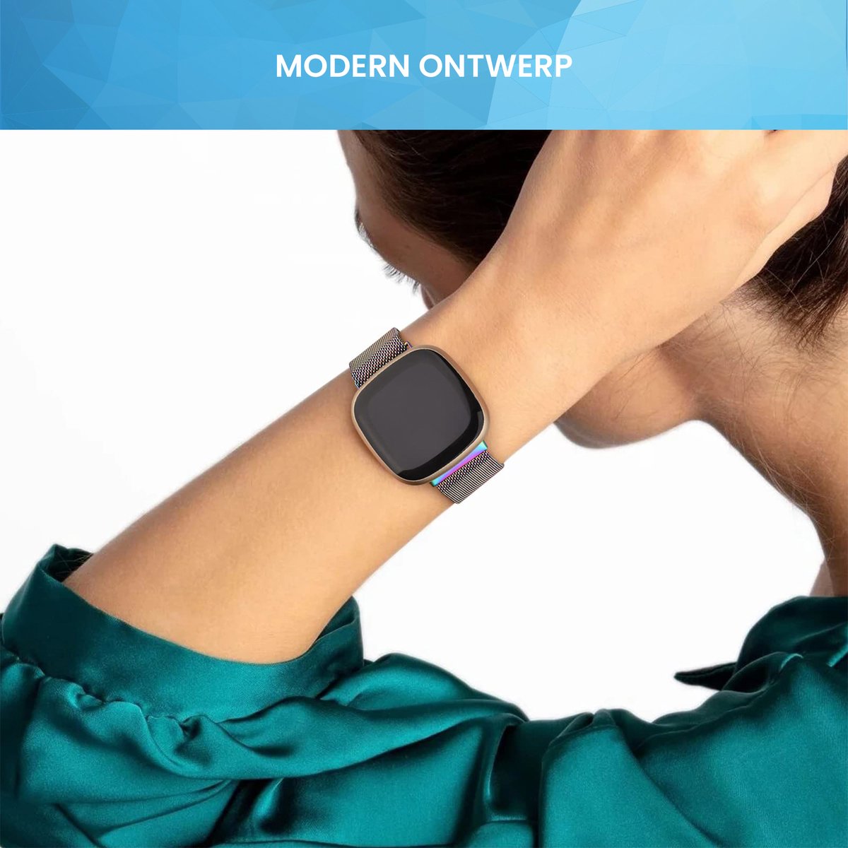YONO Milanees Bandje geschikt voor Fitbit Versa 4 / Sense 2 – Parlemoer – Large