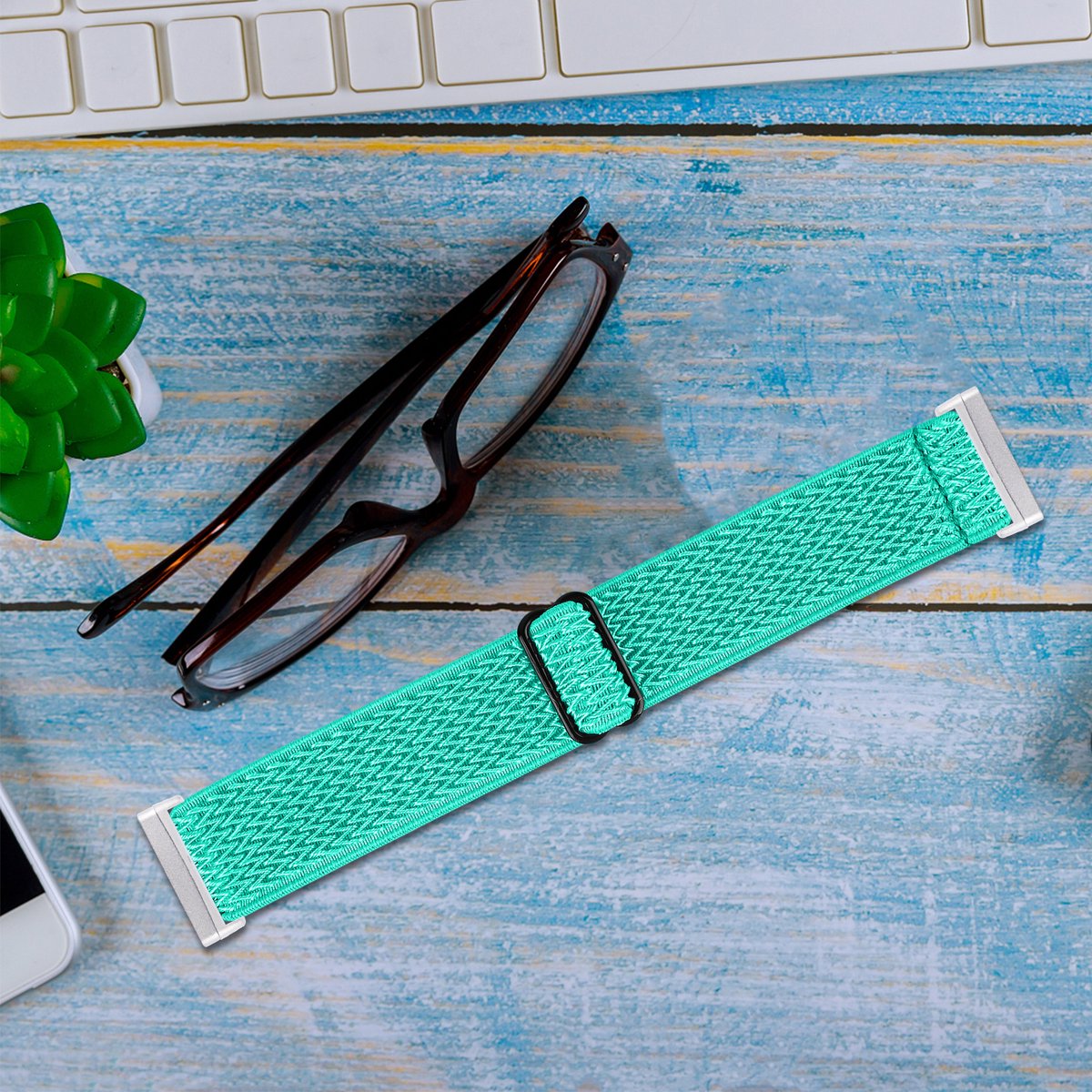 YONO Nylon Stretch Bandje geschikt voor Fitbit Versa 4 / Sense 2 - Vervangende Stoffen Armband - Turquoise
