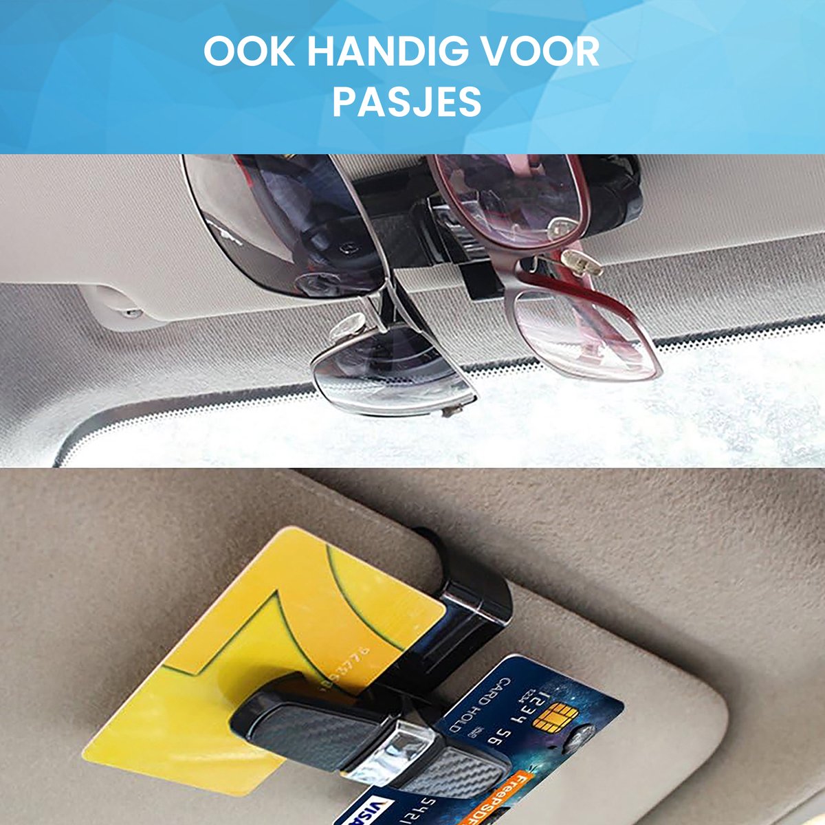 YONO Zonnebrilhouder Auto - Brilhouder Organizer - Clip voor Zonneklep - Zwart