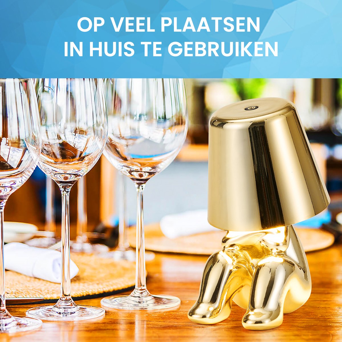 YONO Decoratieve Tafellamp Oplaadbaar - Nachtlampje Slaapkamer - Bureaulamp Woonkamer - Woondecoratie Beelden en Figuren - Waarom - Goud