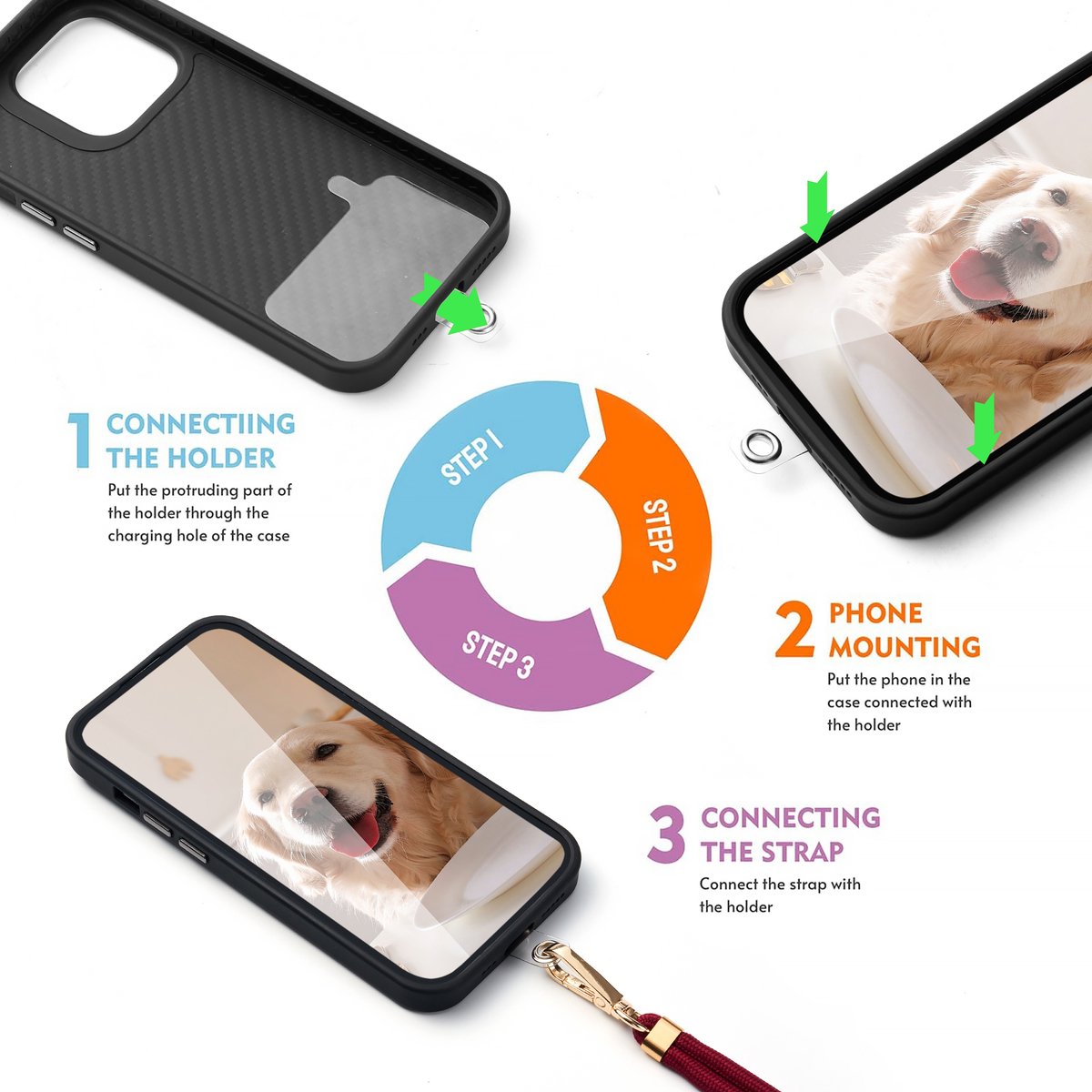 YONO Telefoonkoord Universeel - Nylon Telefoon Ketting Verstelbaar - Robijnrood