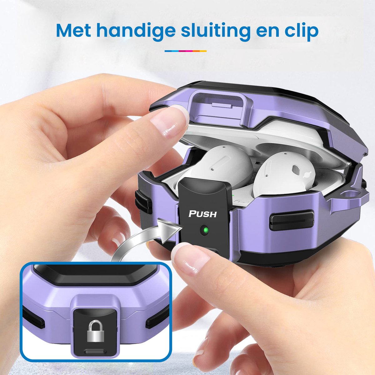 YONO Armor Hard Case geschikt voor Samsung Galaxy Buds 2 Pro (2022) - Galaxy Buds Pro (2021) - Galaxy Buds 2 (2021) - Galaxy Buds Live (2020) - Hoesje met Lock en Clip - Lichtpaars