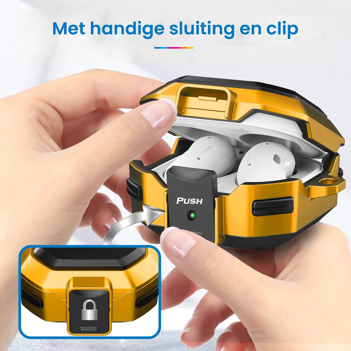 YONO Armor Hard Case geschikt voor Samsung Galaxy Buds 2 Pro (2022) - Galaxy Buds Pro (2021) - Galaxy Buds 2 (2021) - Galaxy Buds Live (2020) - Hoesje met Lock en Clip - Geel