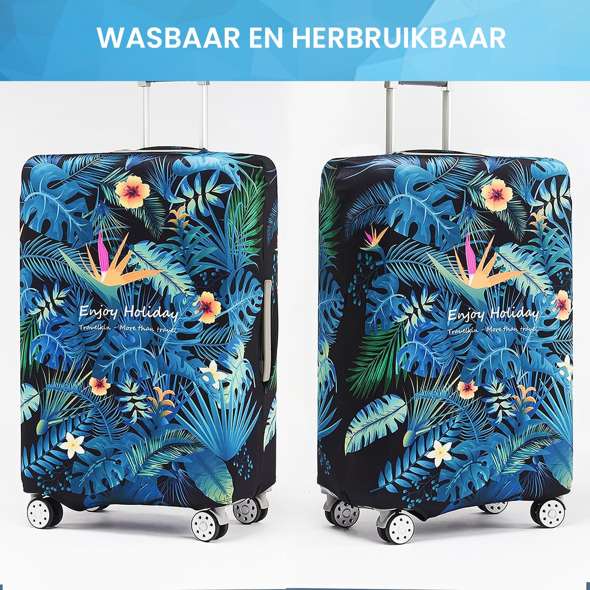 YONO Kofferhoes Elastisch - Wasbare Koffer Beschermhoes - L - Tropical Blue