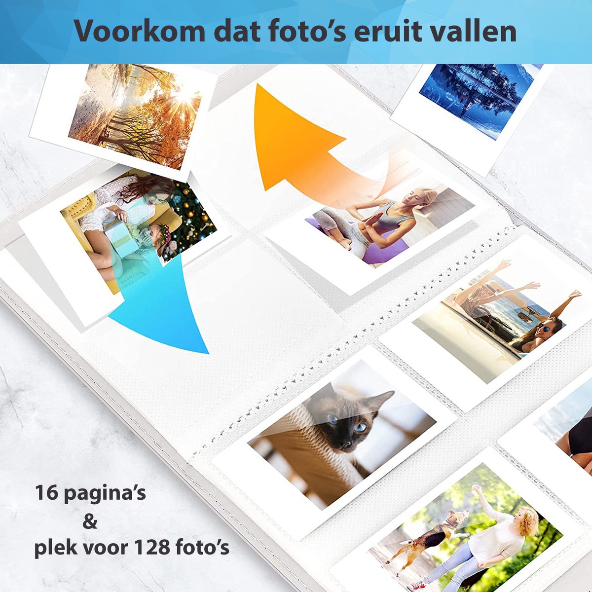 YONO Fotoalbum 128 voor Instant Camera Fotopapier - Fotoboek geschikt voor Fujifilm Instax Mini 12 / 11 / 9 / 8 / 7s / 25 / 90 / Link / SP-2 / Liplay - Film Polaroid - Kodak en Meer - Zilver