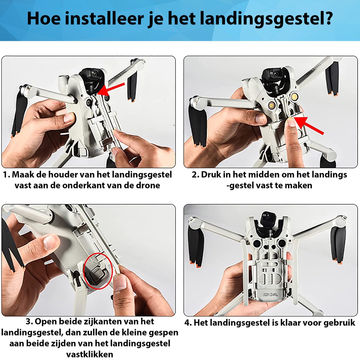 YONO Landingsgestel geschikt voor DJI Mini 3 Pro - Landing Gear Accessoires Opvouwbaar - Lichtgrijs