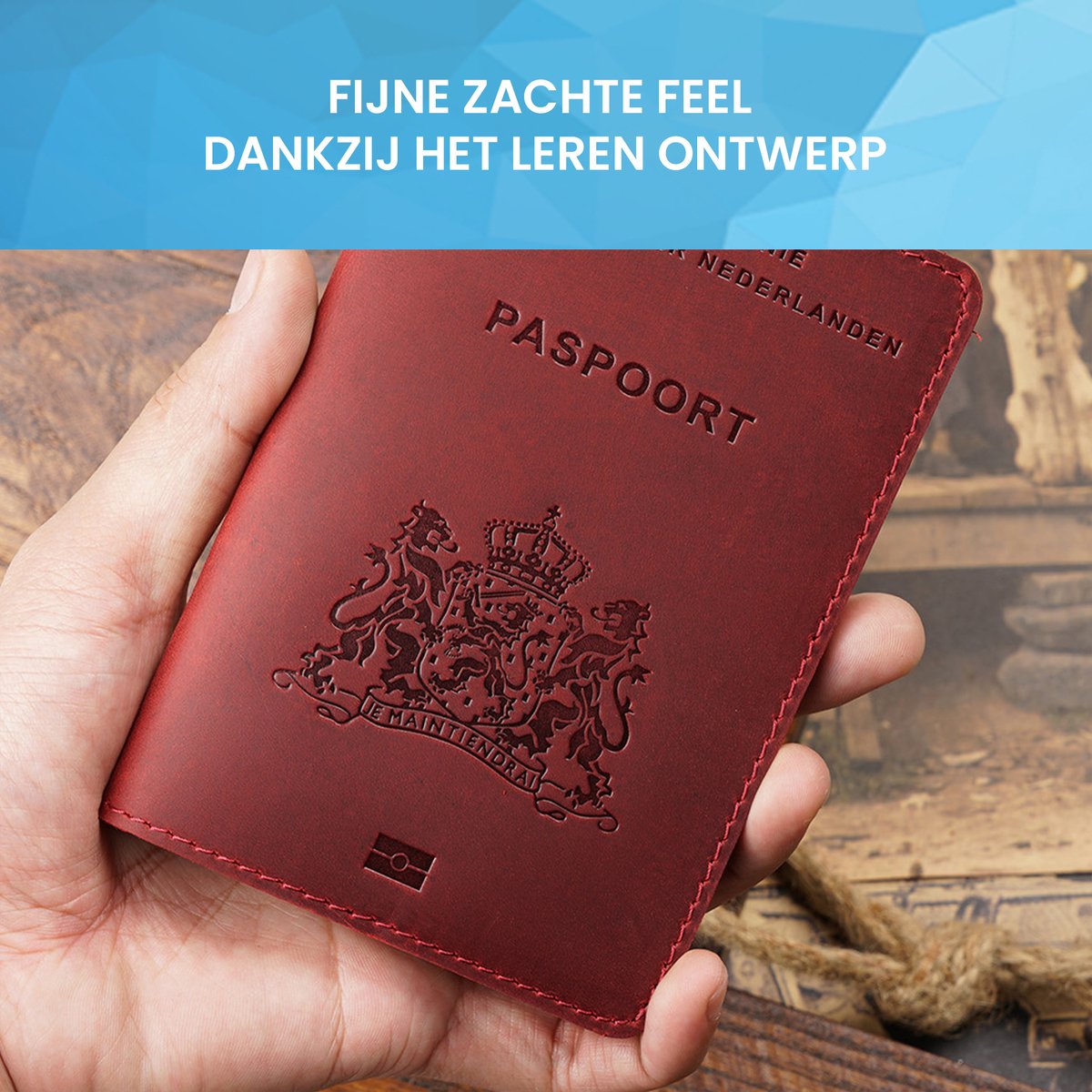 YONO Paspoort Hoesje Nederland Leer - Houder Cover Mapje - Donkerrood