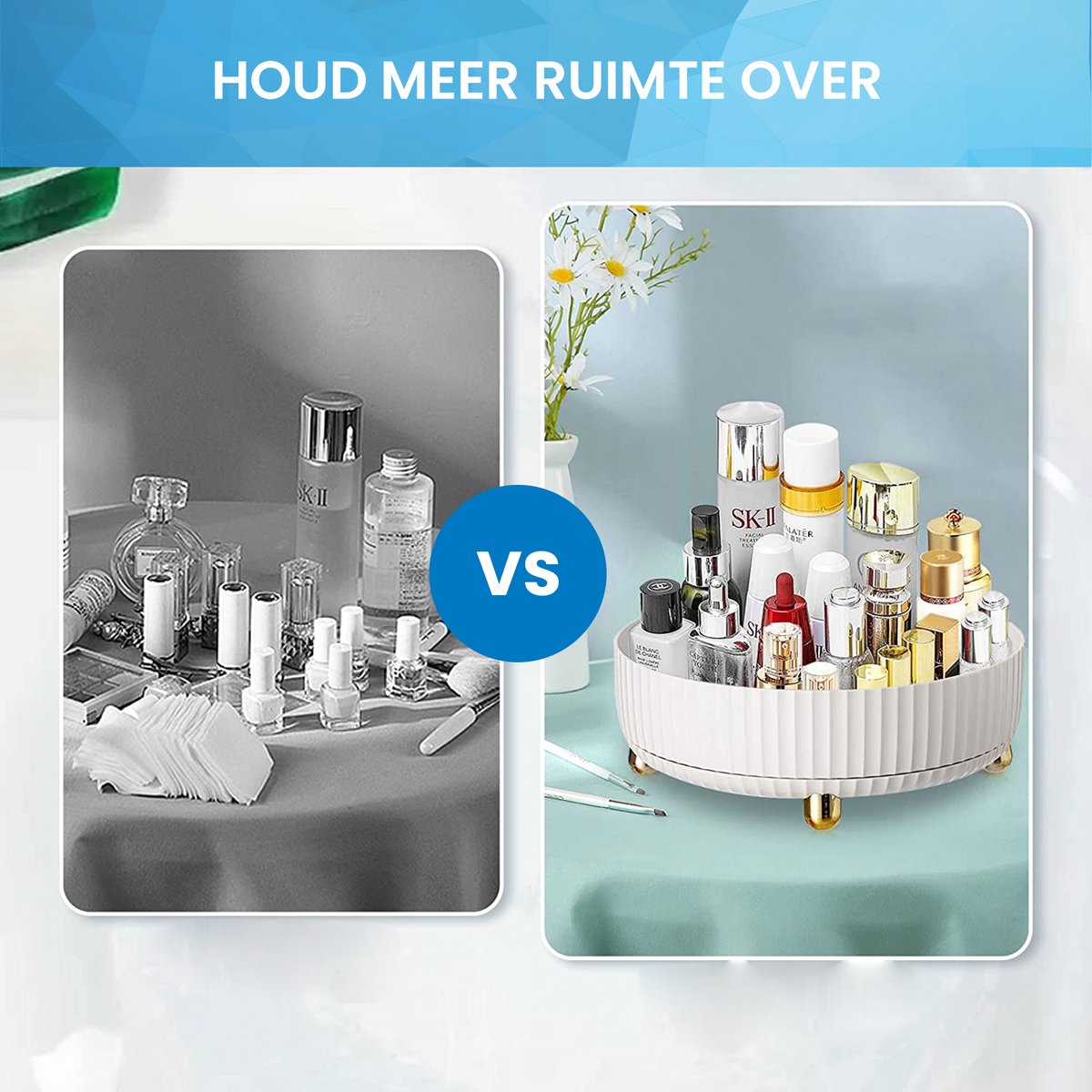 YONO Make Up Organizer Draaitafel - Opbergdoos voor Skincare / Parfum / Cosmetica / Lippenstift / Beauty - 360° Draaibaar Houder - Opbergsysteem - Wit
