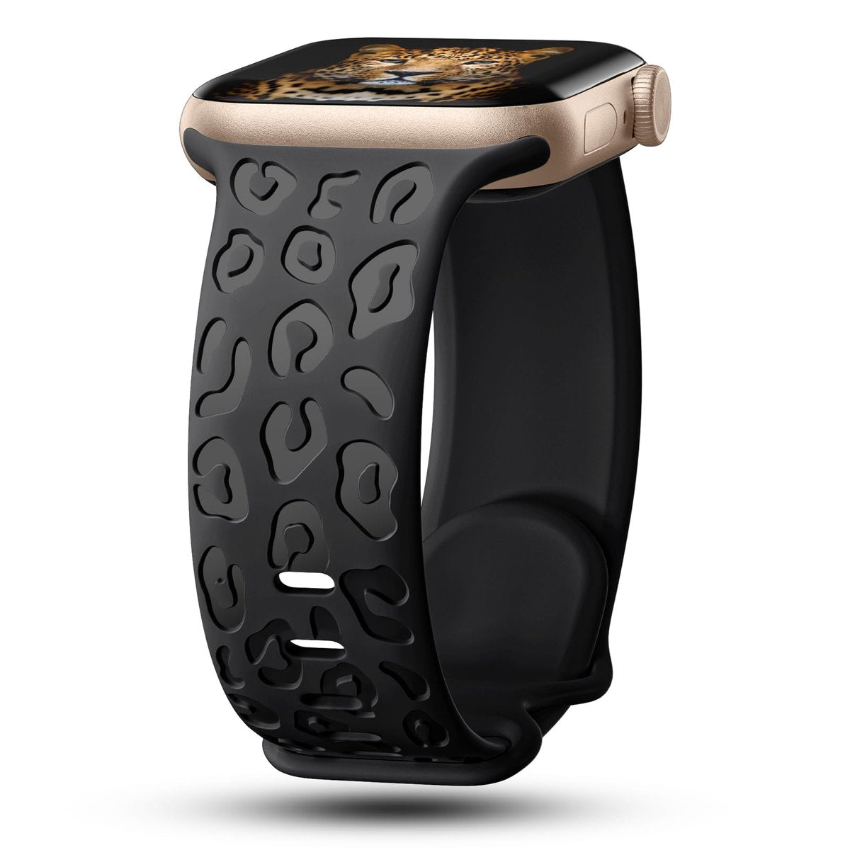 YONO Leopard Bandje geschikt voor Apple Watch - 41/40/38 mm - Siliconen Armband - Zwart