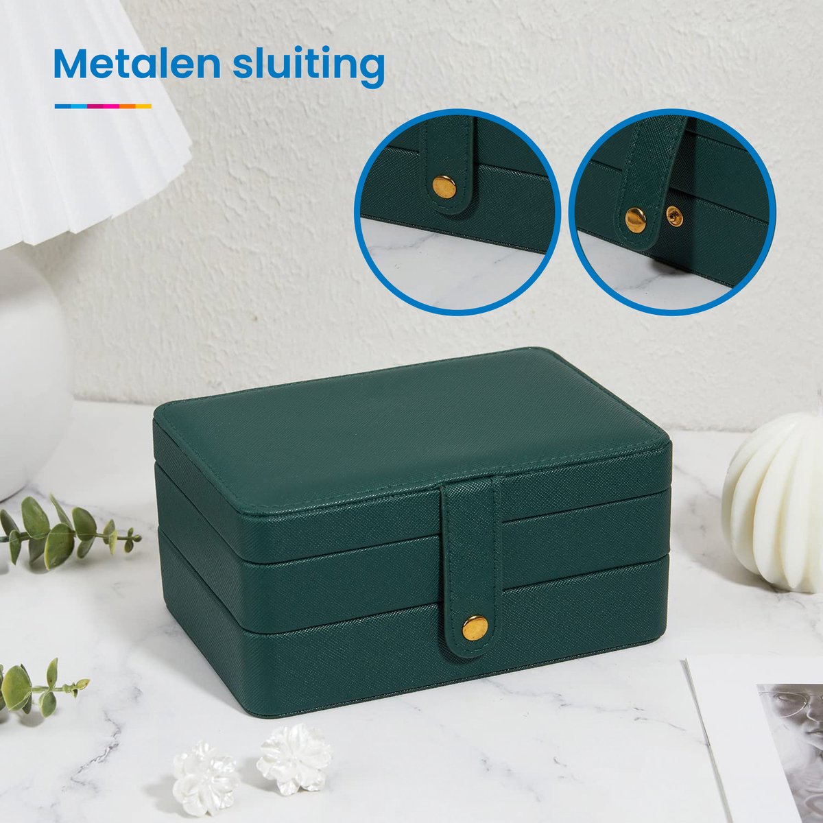 YONO Sieradendoosje - Doos voor Juwelen / Ringen / Kettingen / Oorbellen / Armbanden - Sieraden Organizer - Houder en Opberger - Opbergsysteem - Donkergroen