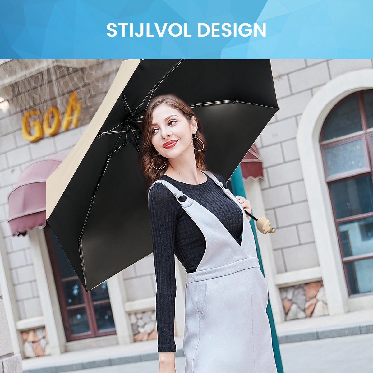 YONO Mini Paraplu Opvouwbaar - Kleine Zak Regenscherm - Zonneparaplu UV Bescherming - Beige