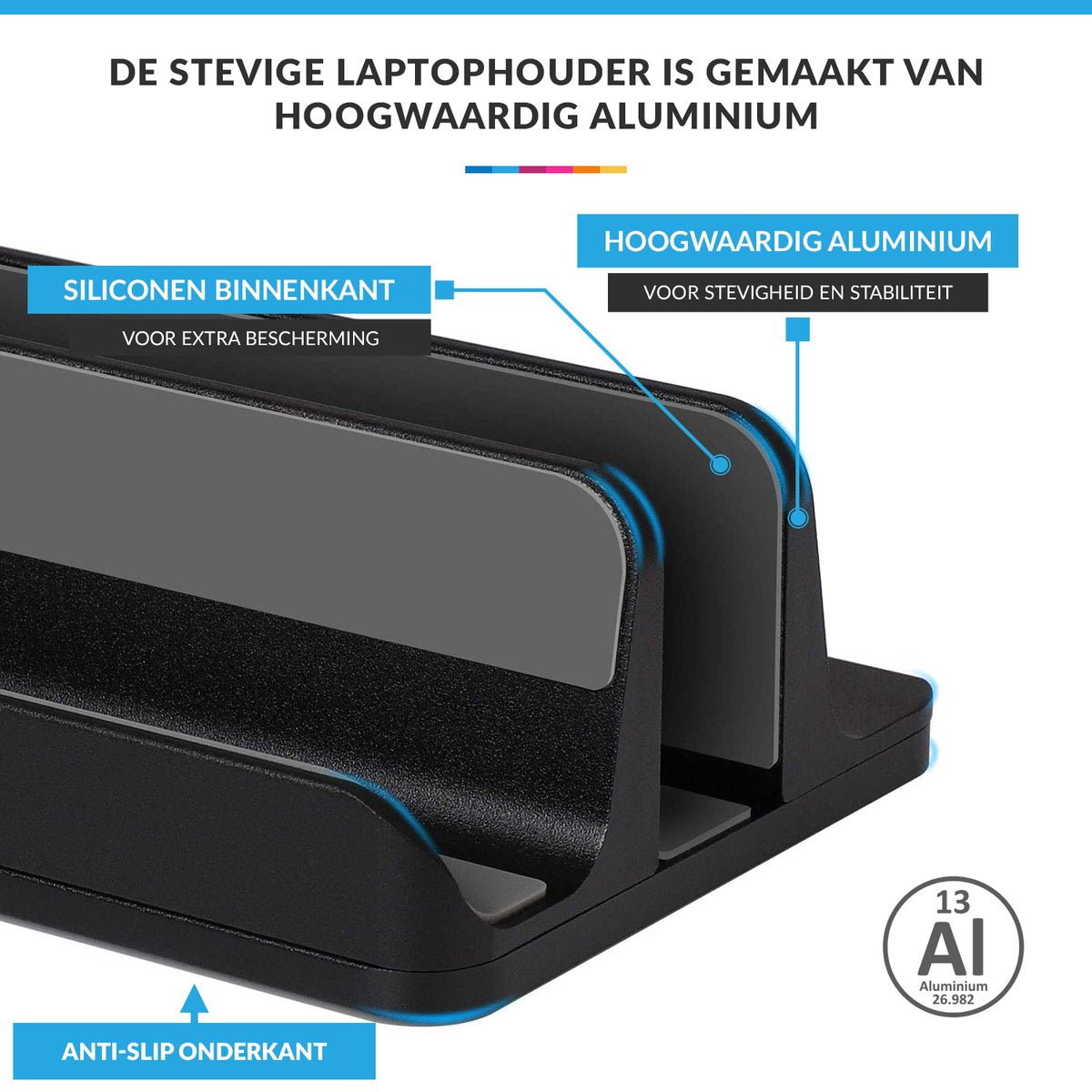 YONO Aluminium Laptop Houder Verticaal – Verticale Standaard voor Bureau – Tablet - Telefoon - Zwart