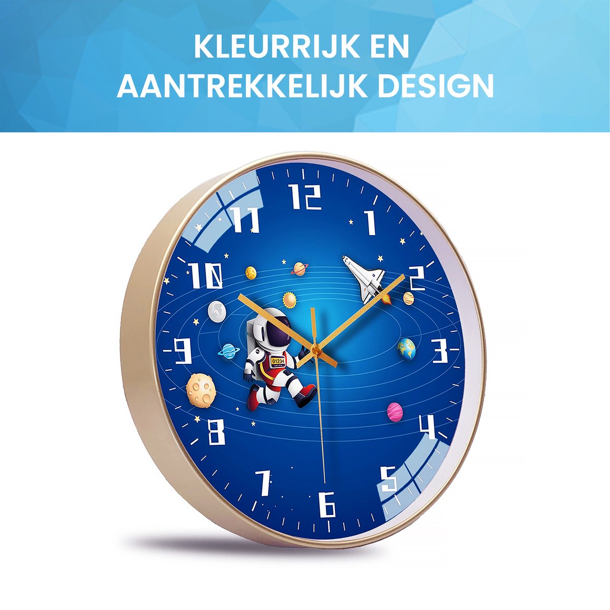 YONO Wandklok voor Kinderen - Stille Klok - 30,5 cm - Kosmos