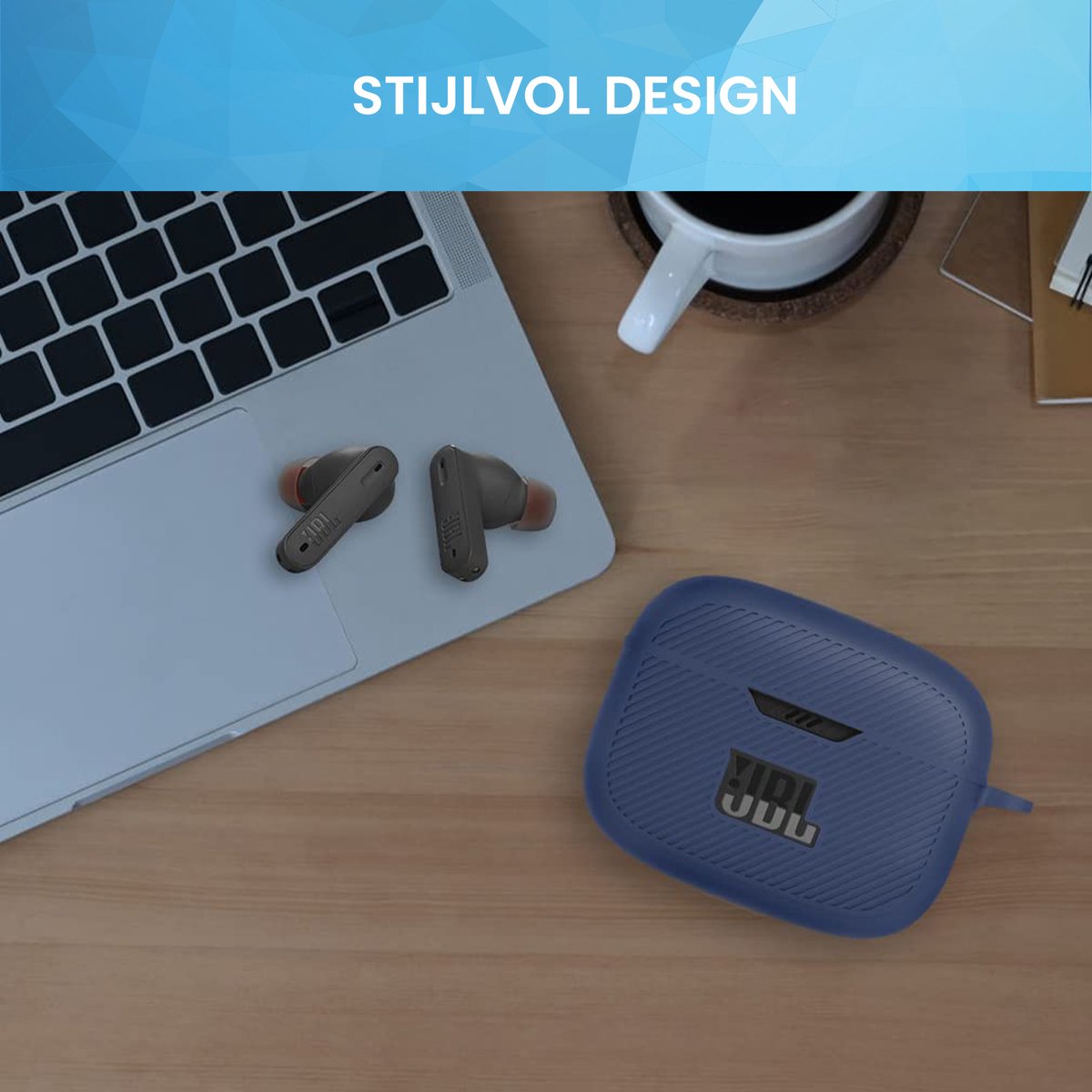 YONO Soft Case geschikt voor JBL Tune 230 NC TWS / T230NC - Hoesje met Clip - Donkerblauw