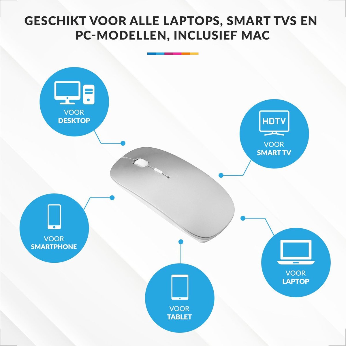 YONO Draadloze Muis met Bluetooth - Oplaadbaar - Geschikt voor Laptop, PC en Mac - Zilver