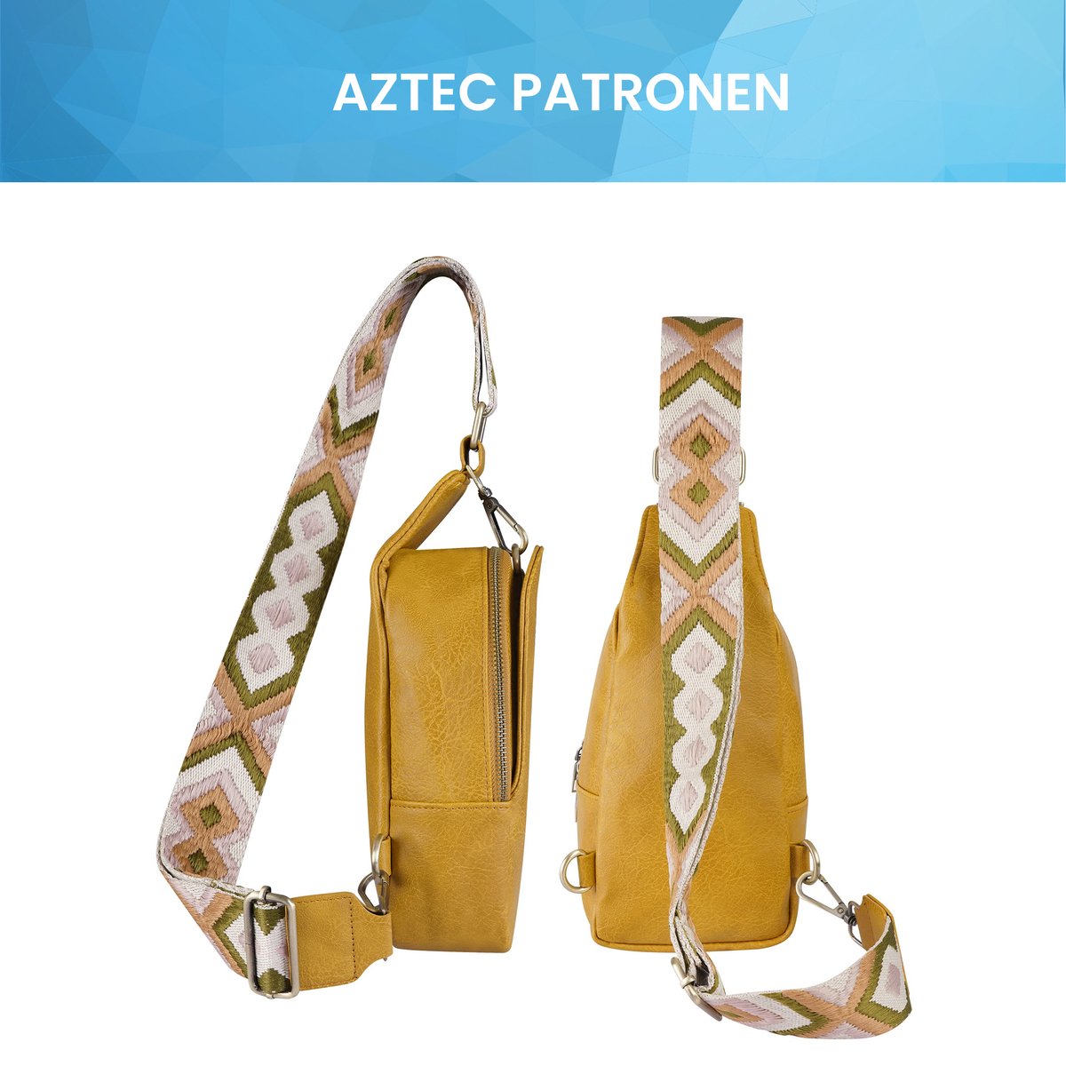 YONO Crossbody Tas Azteca Design - Sling Bag - Schoudertas - Anti Diefstal Rugzak - Dames - Lichtbruin