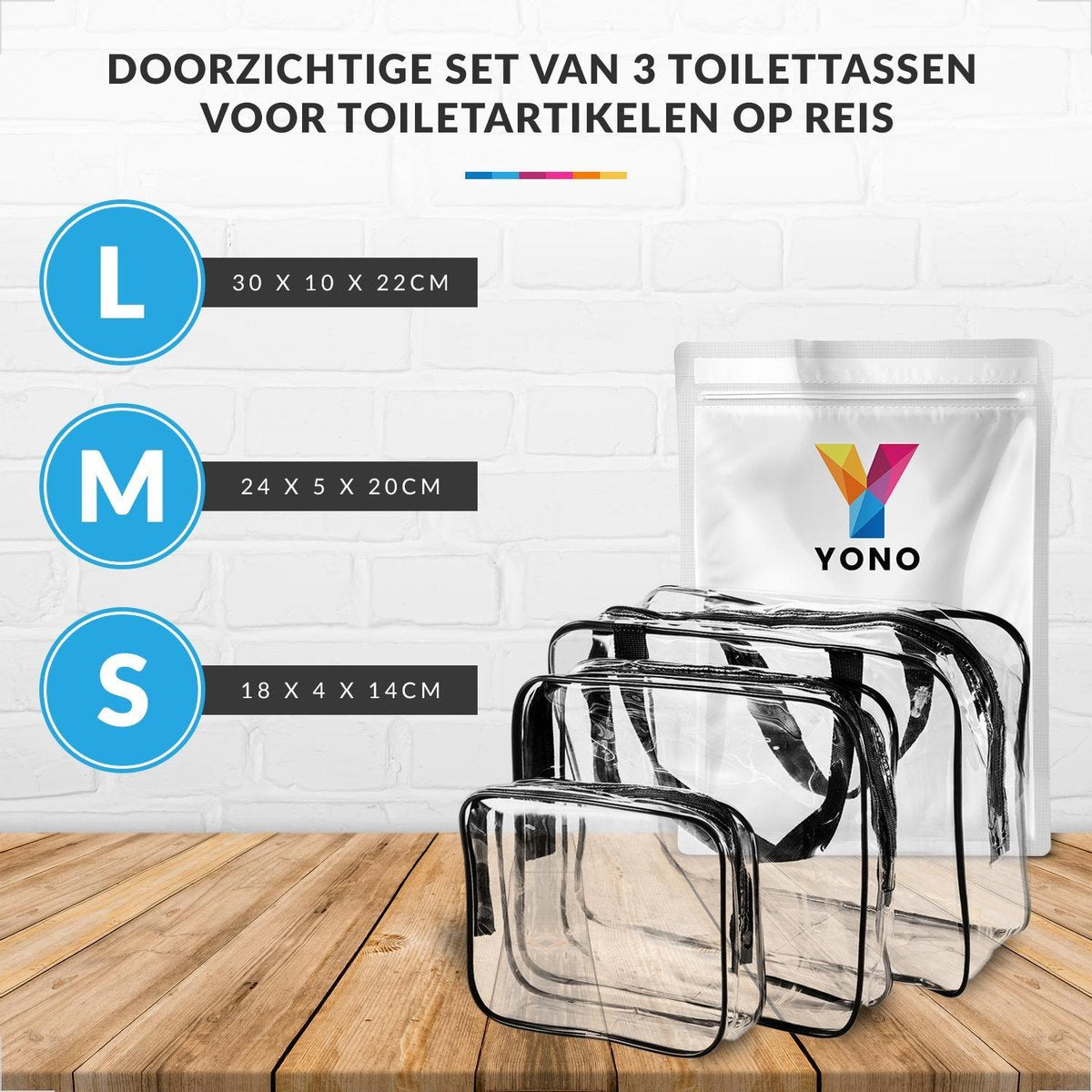 YONO Reis Doorzichtige Toilettas Set voor Toiletartikelen – Transparante Travel Organizer Bag 3-Pack