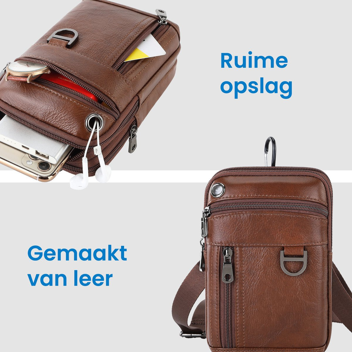 YONO Telefoontasje Leer - Crossbody Schouder Tas - Bruin