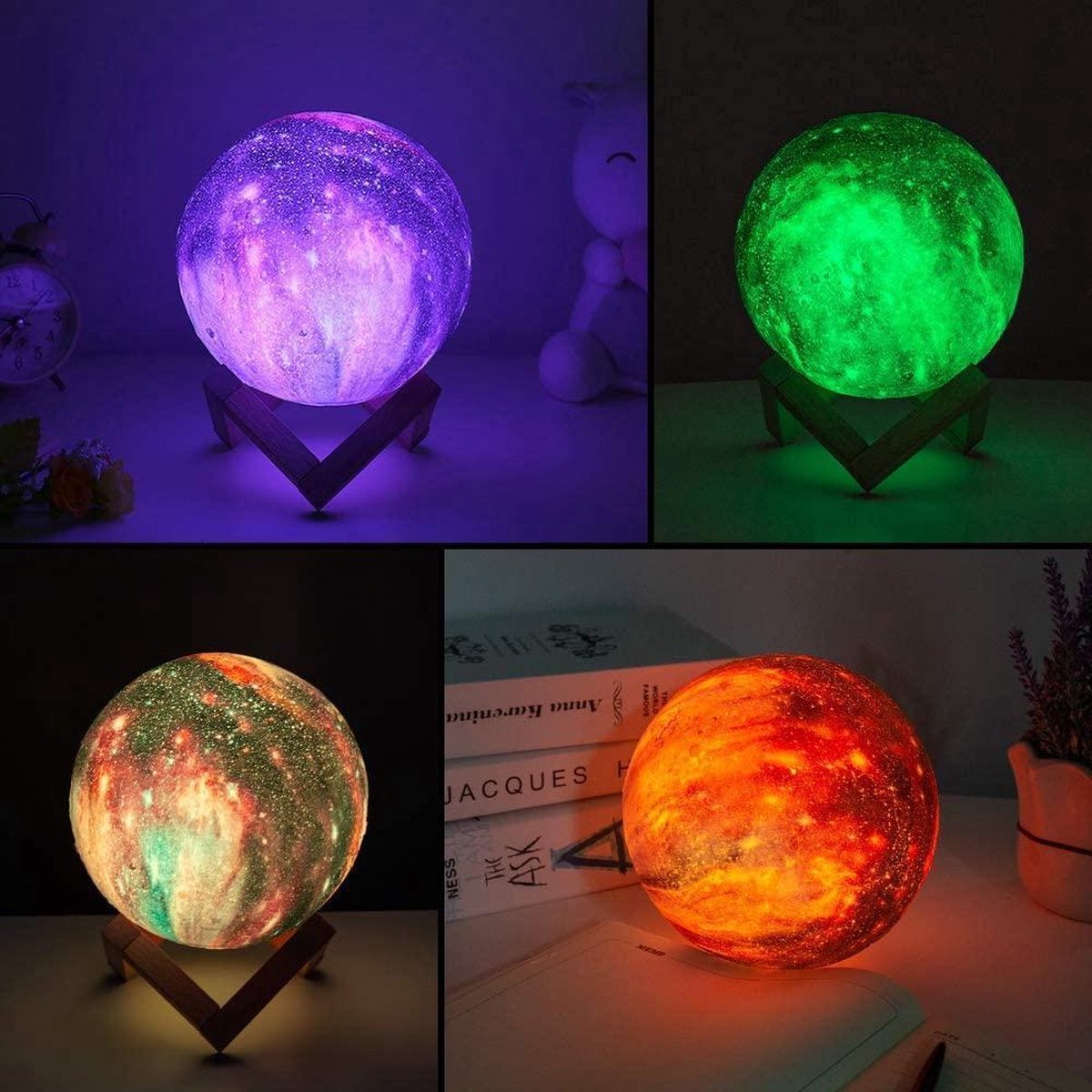 YONO Galaxy Maanlamp Draadloos - Tafellamp met LED Verlichting - Moon Planeet Lamp - Kinderkamer - Slaapkamer - 18cm