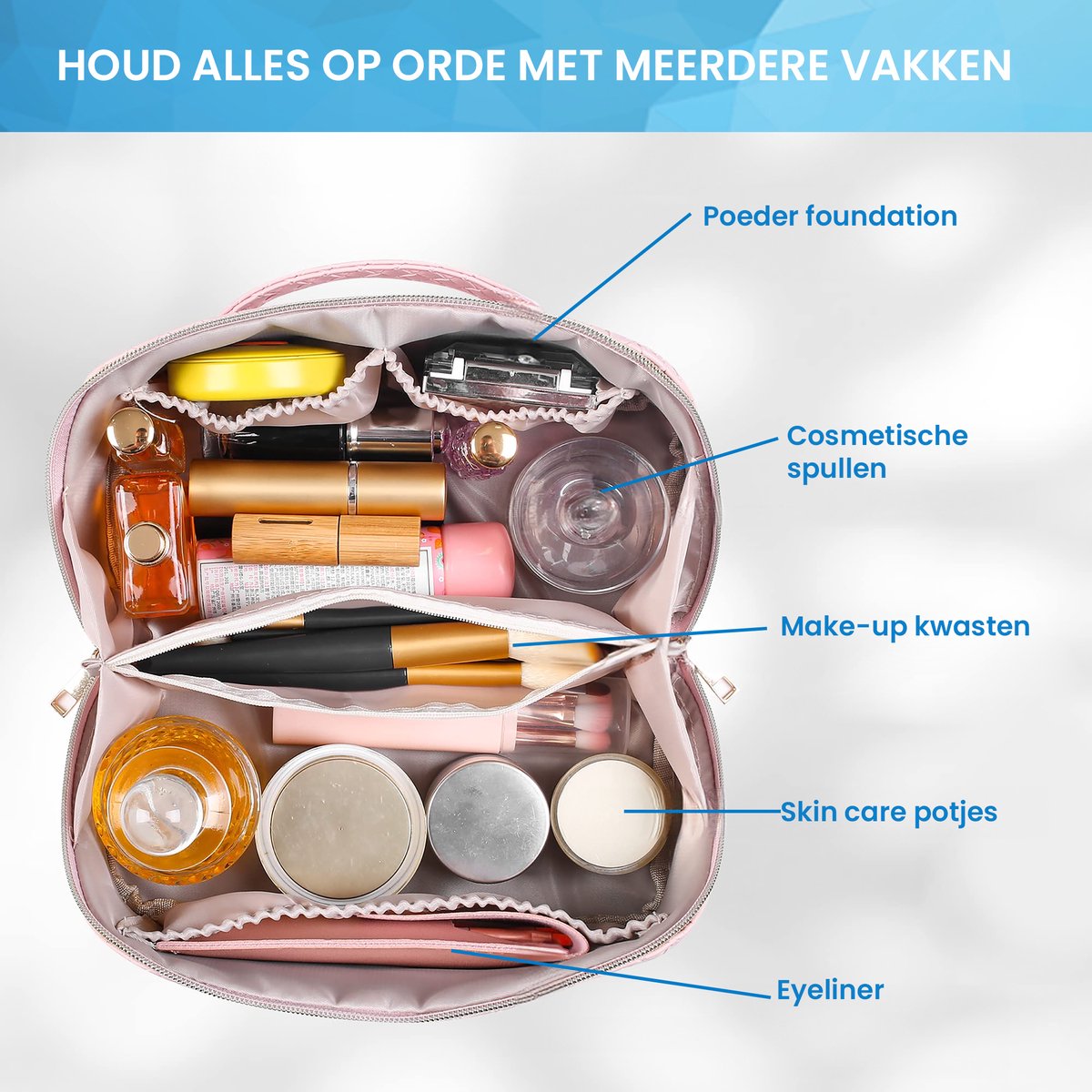 YONO Reis Make Up Tas - Toilettas Etui - Cosmetica Tas - Beauty Case Organizer - Large - Roze