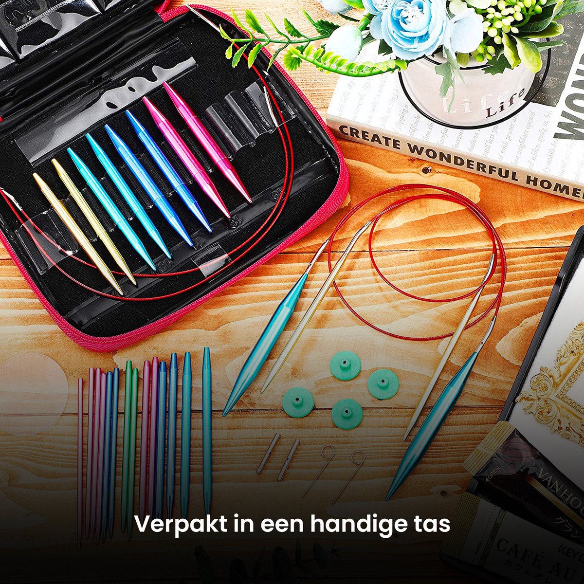 YONO Rondbreinaalden Set Verwisselbaar inclusief Tasje - Breinaalden voor Rondbreien Zonder Kop met Case - 30/38/43/55 Centimeter - 27 Delig