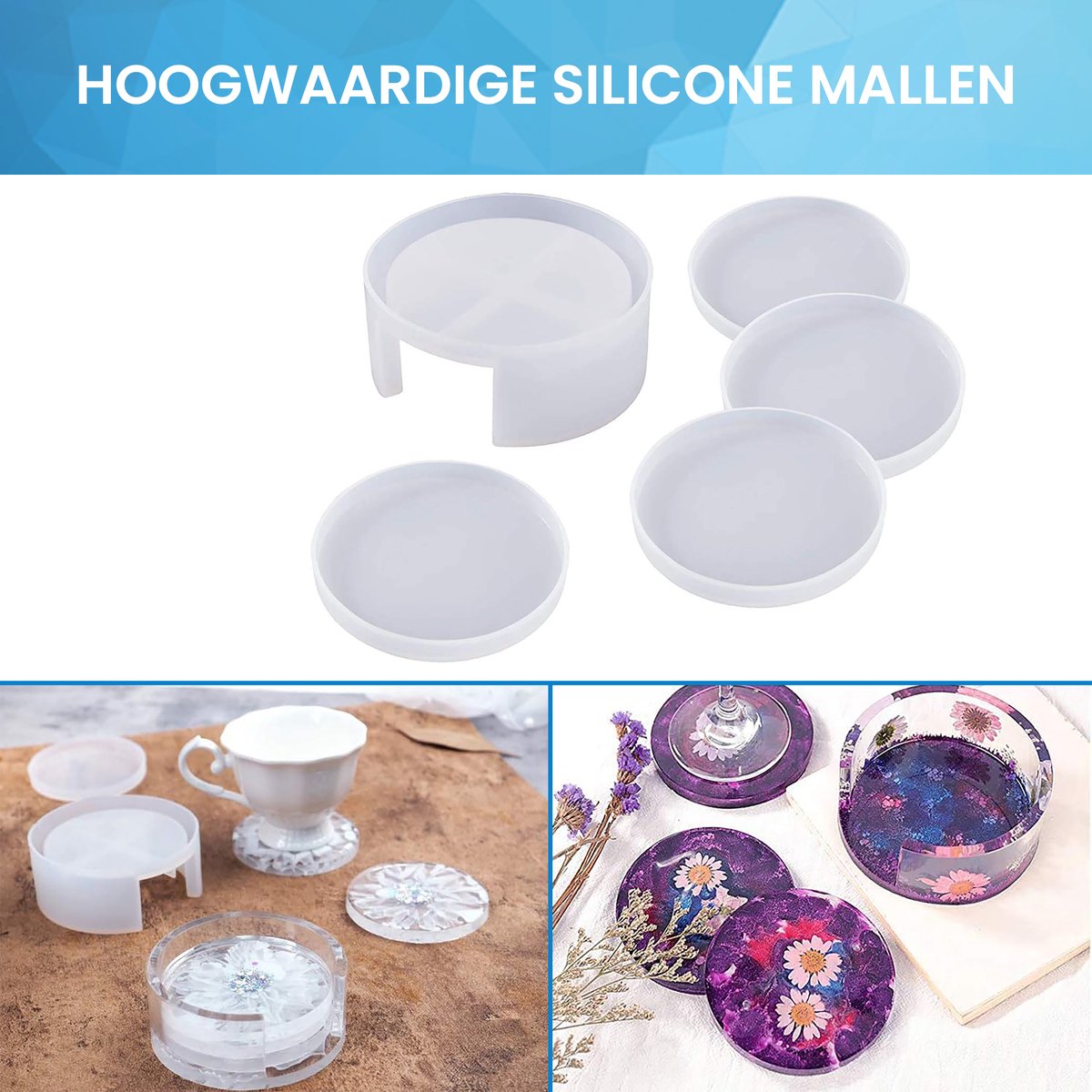 YONO Epoxy Mallen Onderzetters met Houder - Siliconen Mal - Set