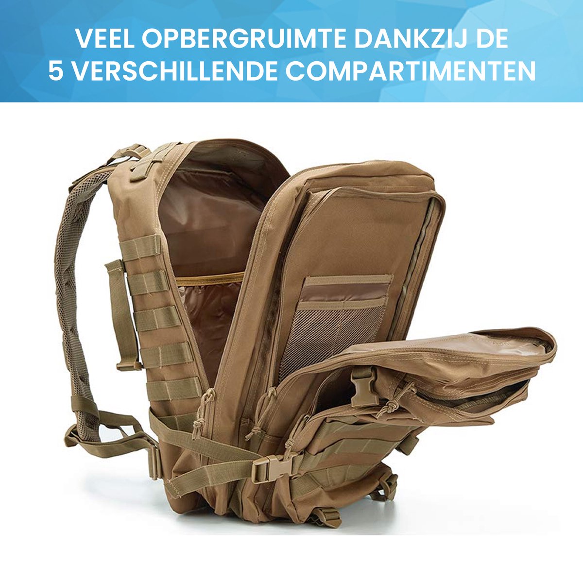 YONO Tactical Backpack Militaire Rugzak - Tactische Wandelrugzak Leger - 45L - Lichtbruin