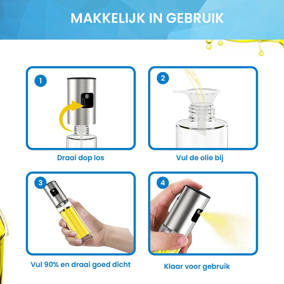 YONO Olijfolie Sprayer Navulbaar - Bakspray - Olie Fles - Oliespuit - 100ml