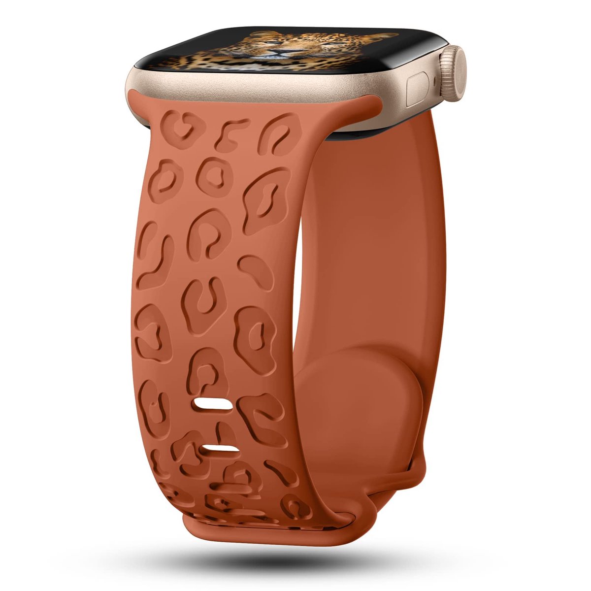 YONO Leopard Bandje geschikt voor Apple Watch - 45/44/42 mm - Siliconen Armband - Koraal