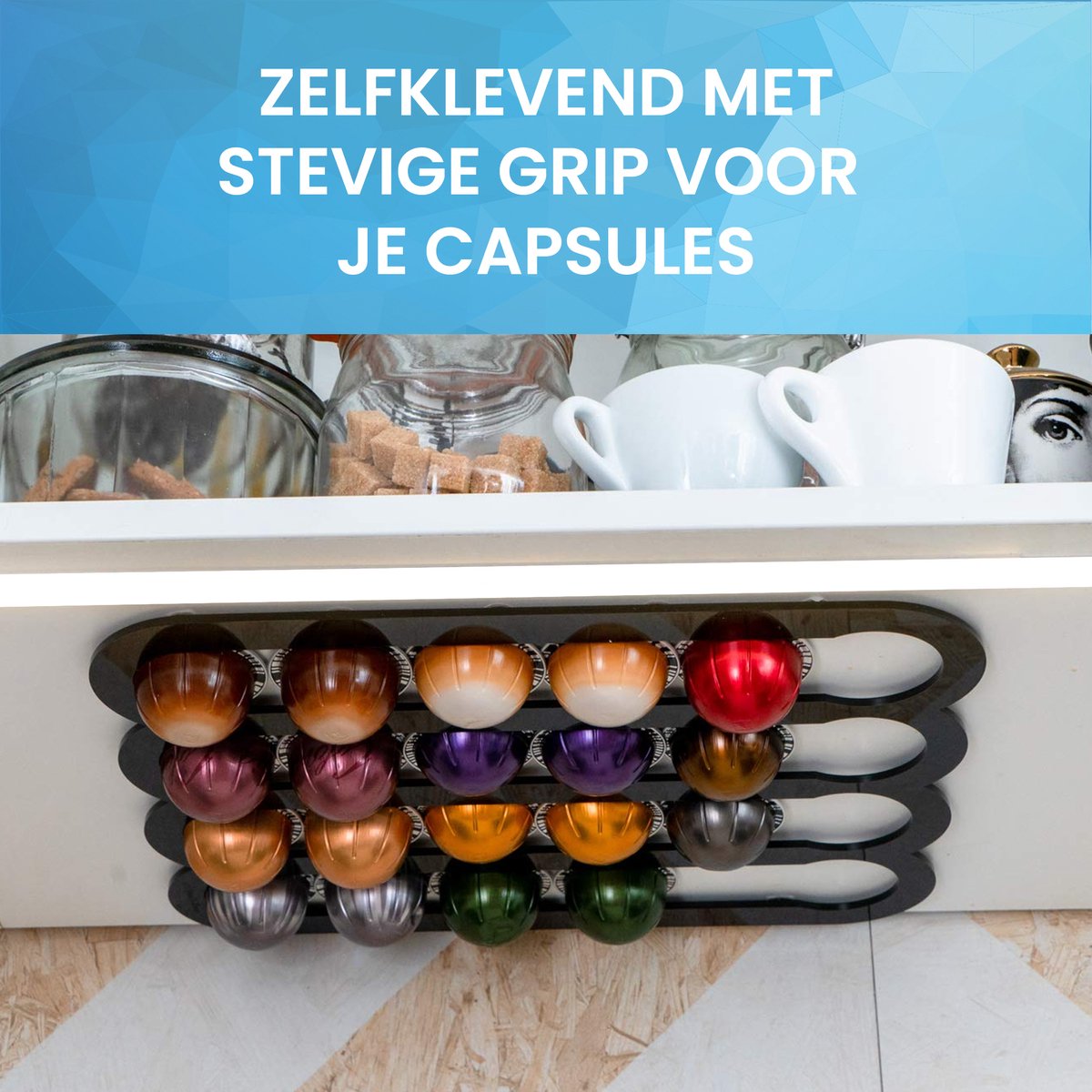 YONO Capsulehouder geschikt voor Nespresso Vertuo Capsules - Zelfklevende Wandhouder Cups - Cuphouder - 20 stuks - Zwart