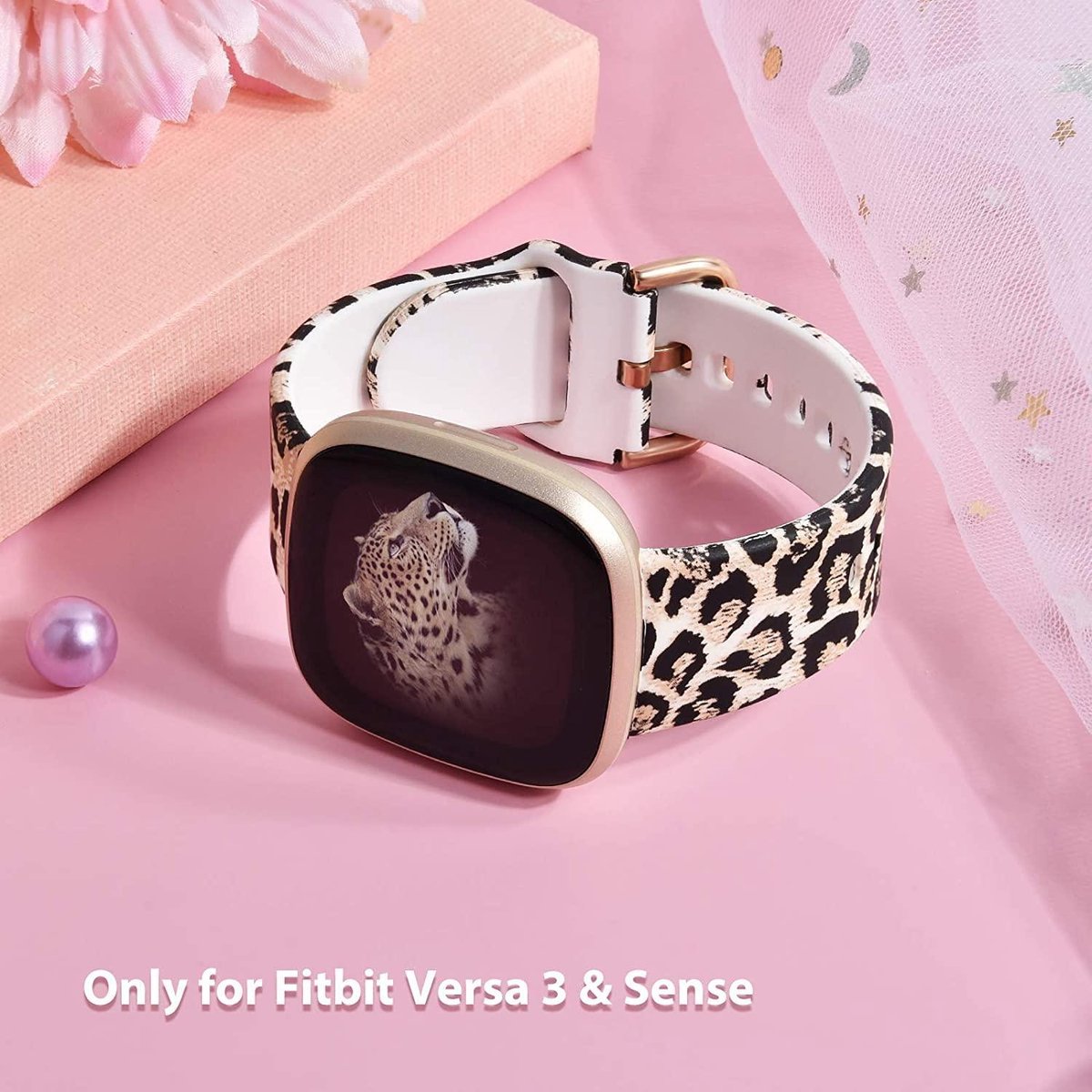 YONO Bandje geschikt voor Fitbit Versa 3 / Sense – Siliconen – Leopard – Small