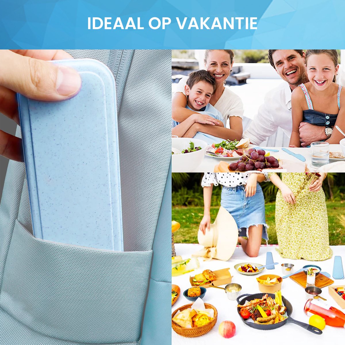 YONO Camping Bestek Set - Outdoor Eetgerei Meeneem Set - Reis Lepel, Vork en Mes - Blauw