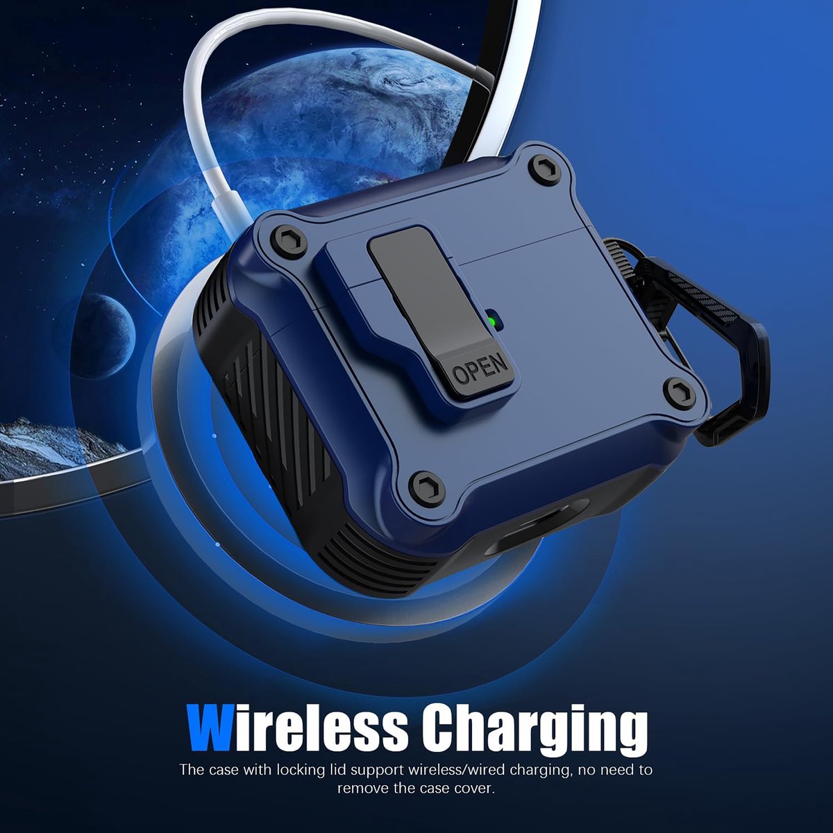 YONO Hoesje geschikt voor Apple Airpods 3 - Hard Case met Lock - Donkerblauw