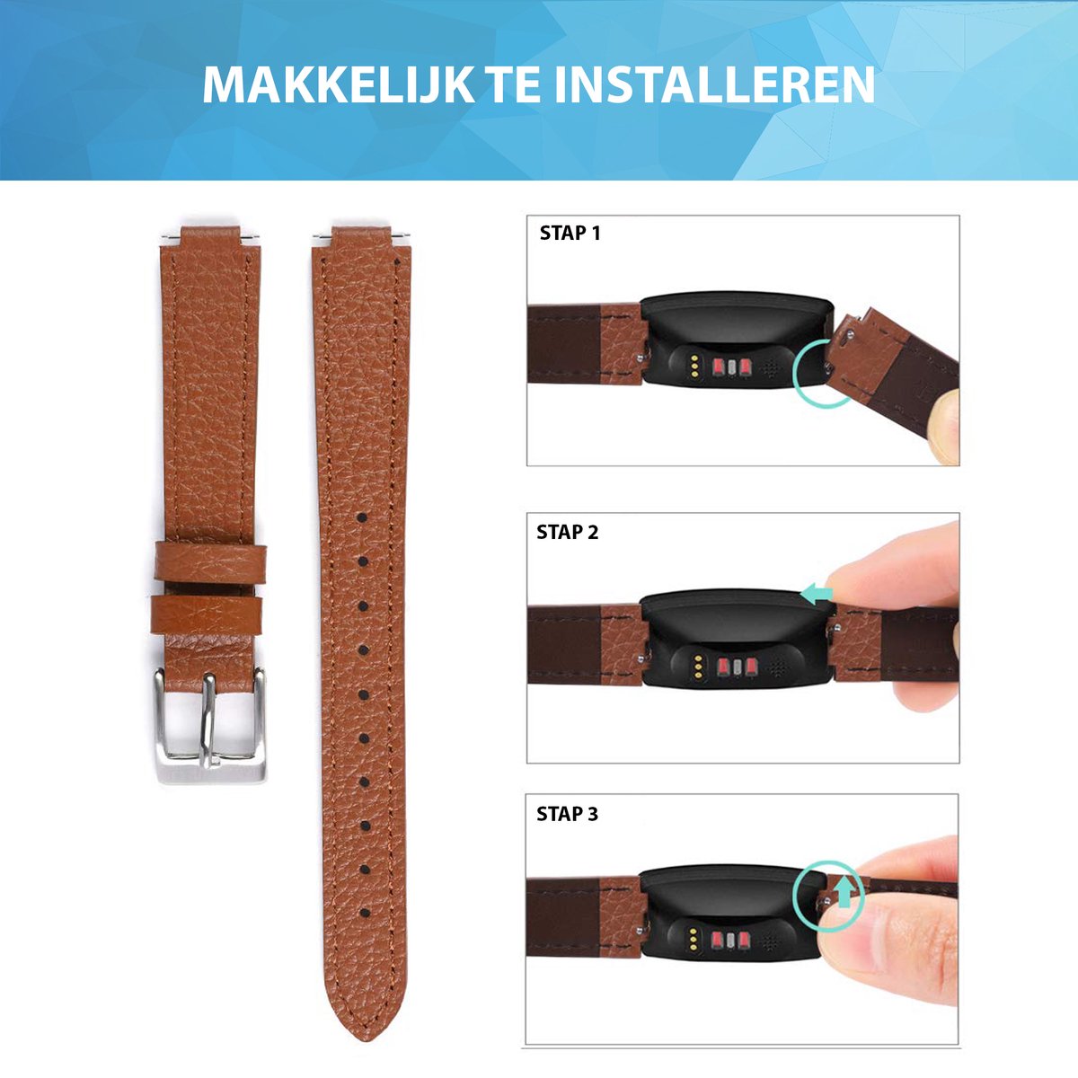 YONO Leer Bandje geschikt voor Fitbit Inspire 3 - Vervangende Lederen Armband - Bruin
