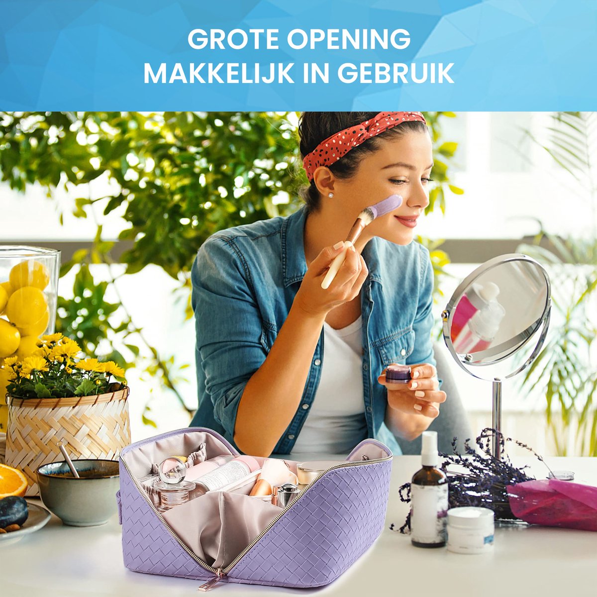 YONO Reis Make Up Tas - Toilettas Etui - Cosmetica Tas - Beauty Case Organizer - Large - Lichtpaars