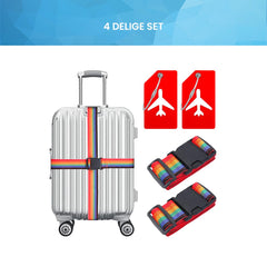 YONO Kofferriem met Kofferlabel - 2 Kofferband en 2 Bagagelabel - Dubbele Bagage Riem Verstelbaar - 4 Pack - Regenboog