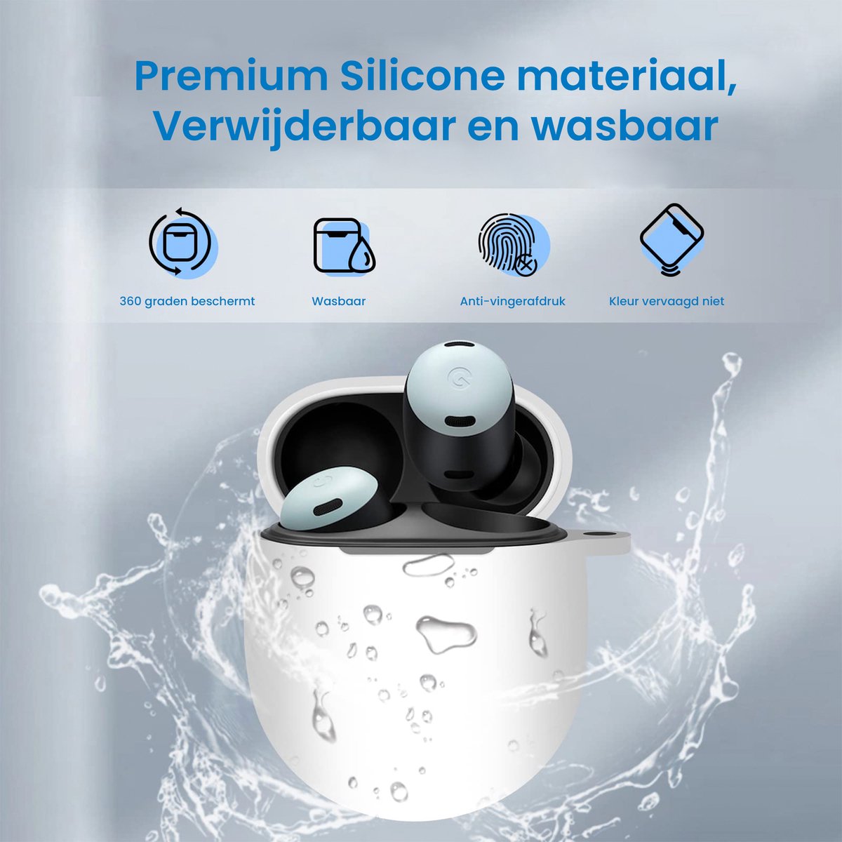 YONO Hoesje geschikt voor Google Pixel Buds Pro (2022) - Siliconen Draadloze Oordopjes Case met Clip – Wit