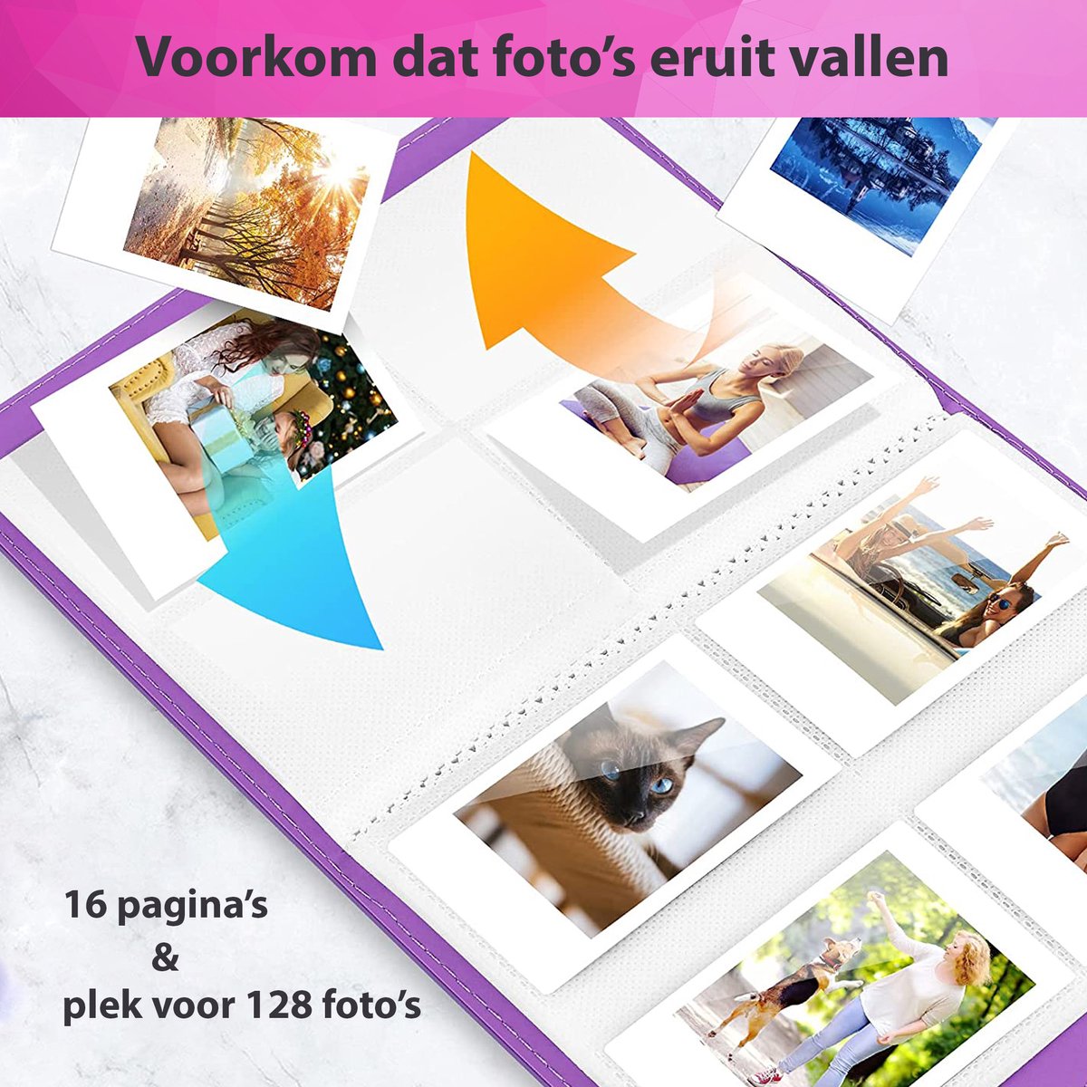 YONO Fotoalbum 128 voor Instant Camera Fotopapier - Fotoboek Geschikt voor Fujifilm Instax Mini 12 / 11 / 9 / 8 / 7s / 25 / 90 / Link / SP-2 / Liplay - Film Polaroid - Kodak en Meer - Paars