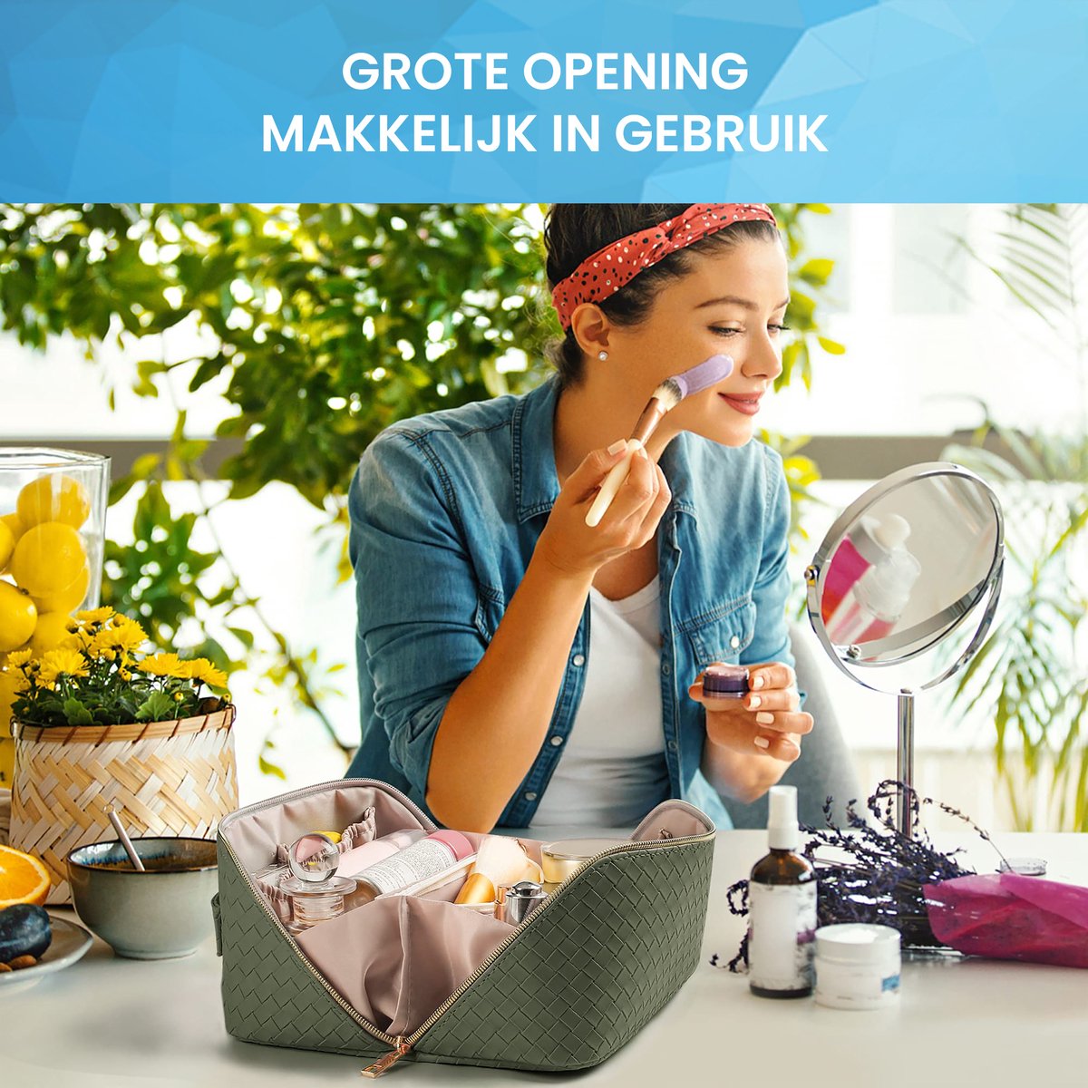 YONO Reis Make Up Tas - Toilettas Etui - Cosmetica Tas - Beauty Case Organizer - Large - Donkergroen