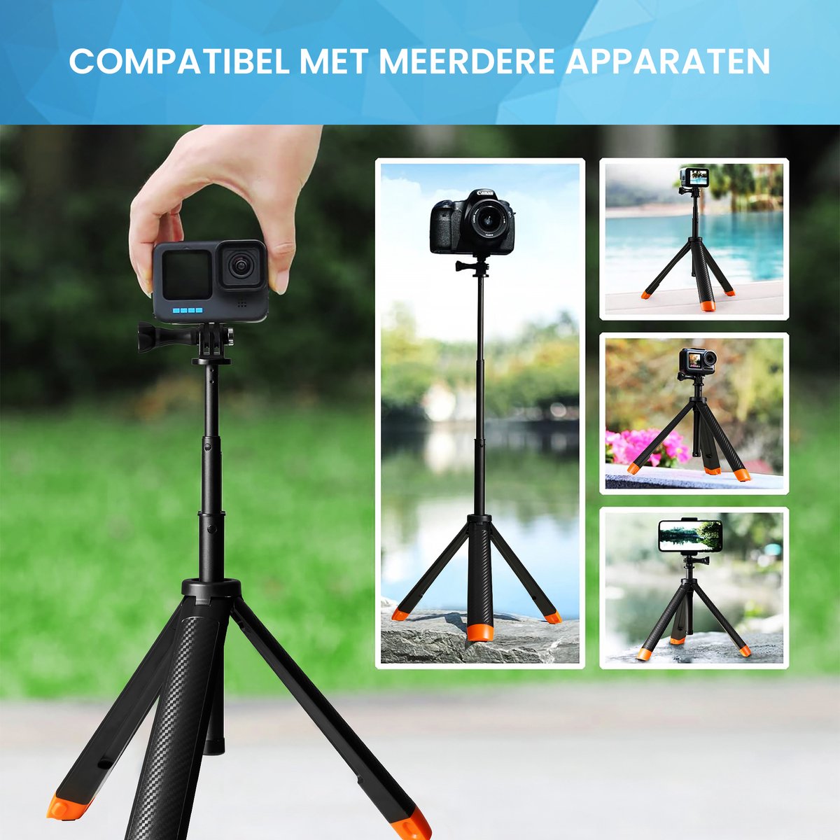 YONO Floating Stick geschikt voor GoPro / DJI Osmo / Insta360 - Uitschuifbare Tripod Grip Waterproof - Zwart