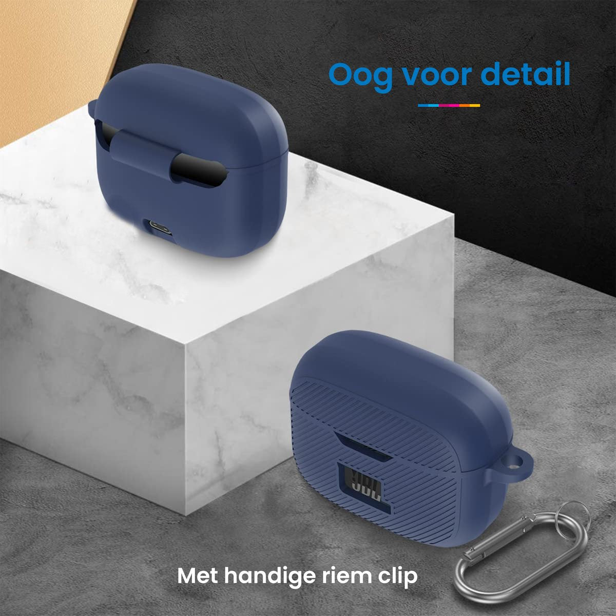 YONO Soft Case geschikt voor JBL Tune 230 NC TWS / T230NC - Hoesje met Clip - Donkerblauw