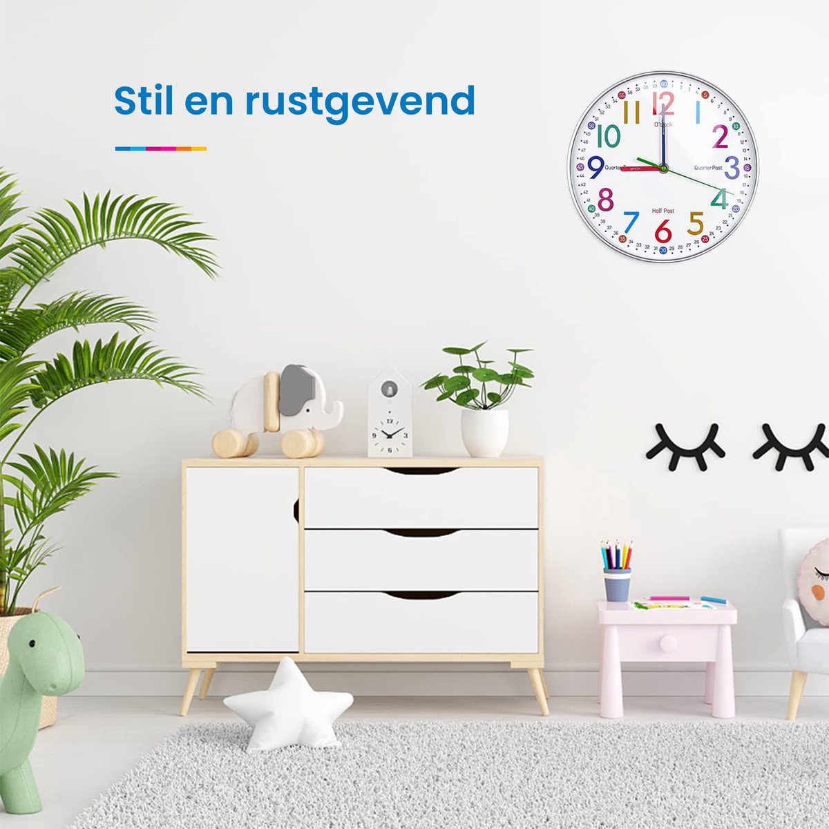 YONO Wandklok voor Kinderen - Leerklok met Kleuren Educatief - Klok Leren Kijken - Stil - Ø 30 cm