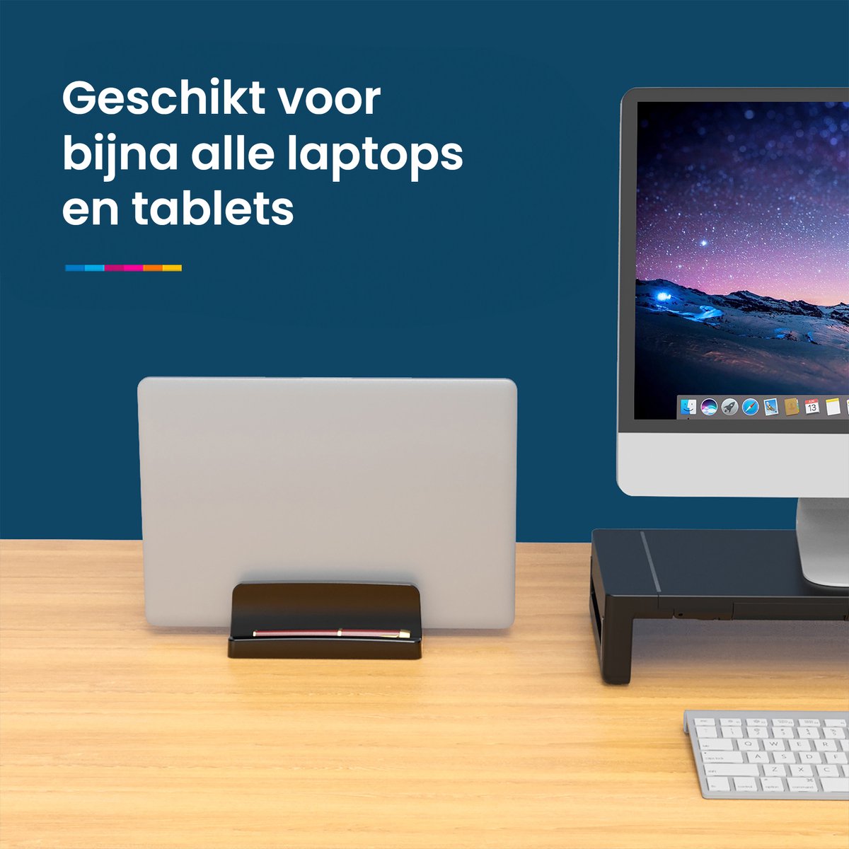 YONO ABS Laptop Standaard Verticaal XL – Verticale Houder voor Bureau / Tablet / Telefoon / Macbook - Zwart