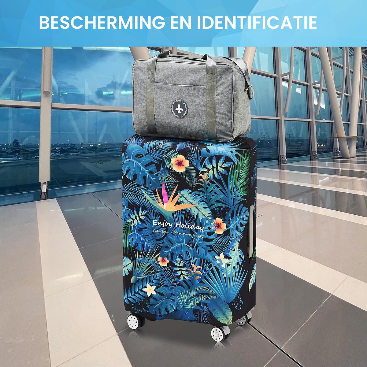 YONO Kofferhoes Elastisch - Wasbare Koffer Beschermhoes - L - Tropical Blue