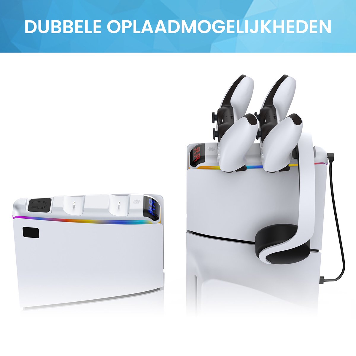YONO Oplaadstation geschikt voor PS5 Controller DualSense - Oplader Laadstation Accessoires voor Playstation 5 SLIM - Inclusief RGB Verlichting